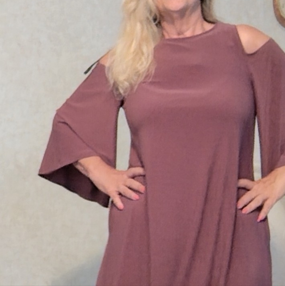 Nina Leonard Dusty Rose Cold Shoulder Dress